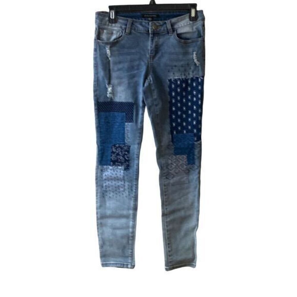 Juliette Distressed Patchwork Skinny Boyfriend Jeans Size 2